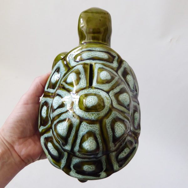 Trentham Pottery ceramic tortoise money box vintage 327, large khaki green 70s - Image 13