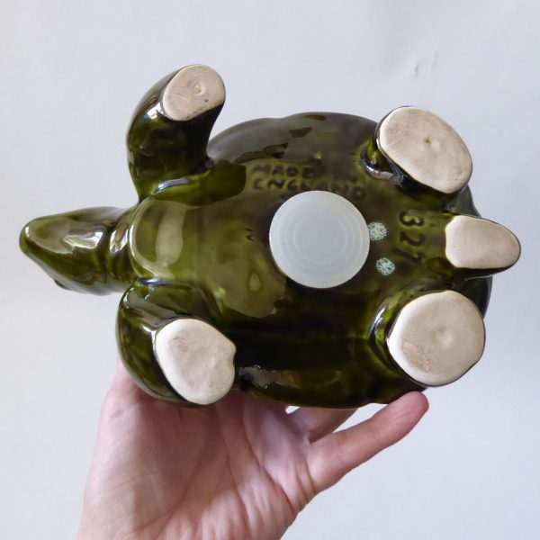 Trentham Pottery ceramic tortoise money box vintage 327, large khaki green 70s - Image 15