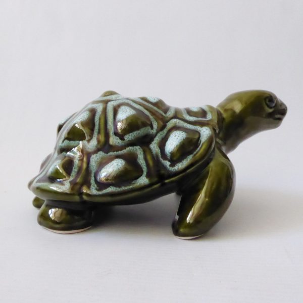 Trentham Pottery ceramic tortoise money box vintage 327, large khaki green 70s - Image 3