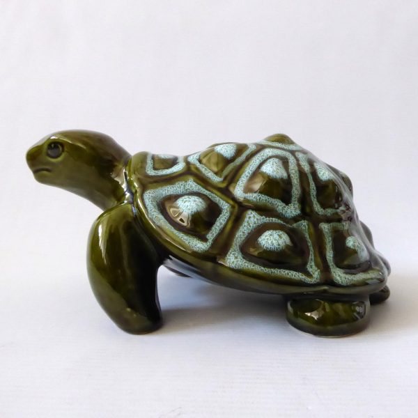 Trentham Pottery ceramic tortoise money box vintage 327, large khaki green 70s - Image 4