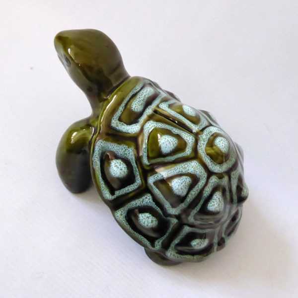 Trentham Pottery ceramic tortoise money box vintage 327, large khaki green 70s - Image 5