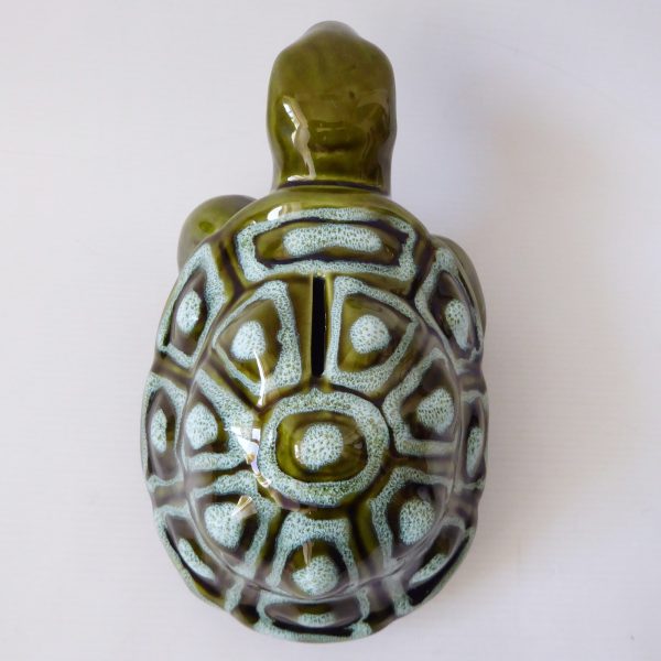 Trentham Pottery ceramic tortoise money box vintage 327, large khaki green 70s - Image 6