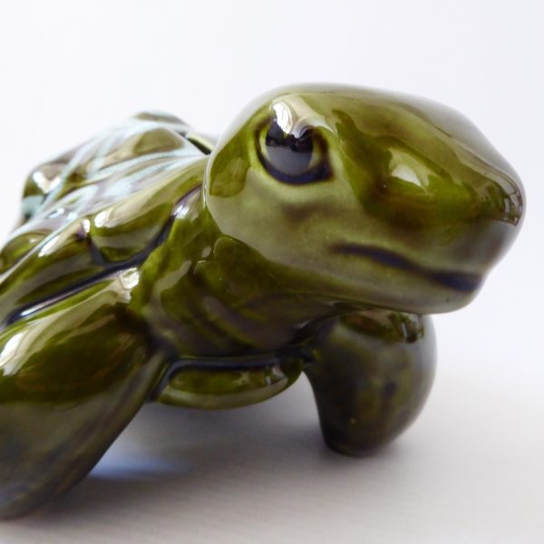 Trentham Pottery ceramic tortoise money box vintage 327, large khaki green 70s - Image 7