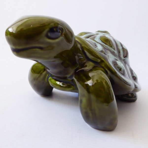 Trentham Pottery ceramic tortoise money box vintage 327, large khaki green 70s - Image 8