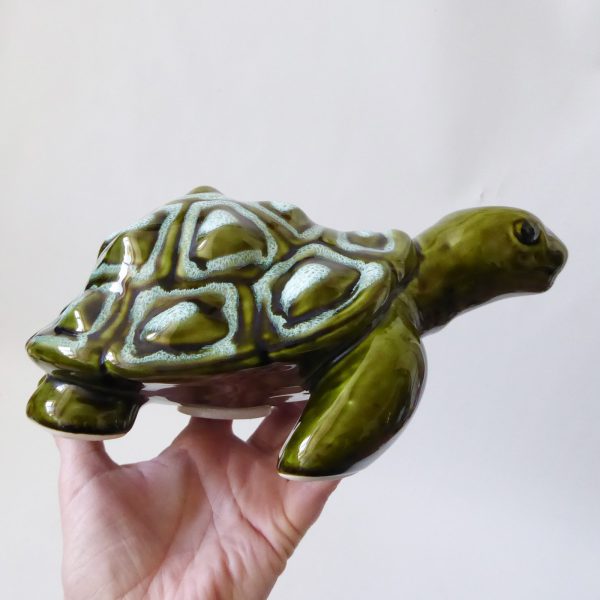 Trentham Pottery ceramic tortoise money box vintage 327, large khaki green 70s - Image 10