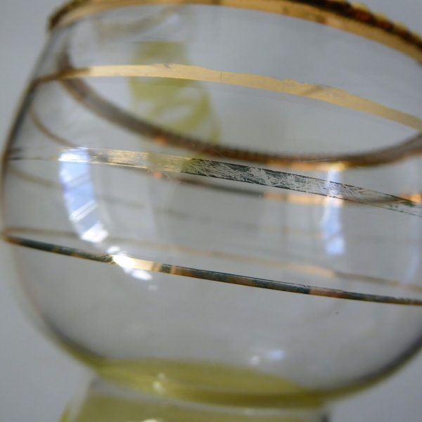 Vintage 1950s pair yellow sugar frosted glass hyacinth bulb vases, gold bands - Image 12