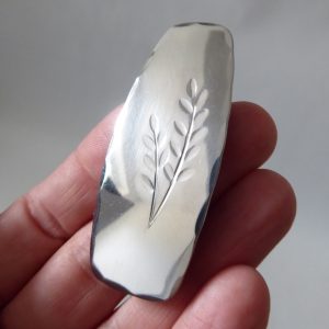 Vintage 1960s 1970s handmade brooch, modernist steel metal retro flower leaf pin