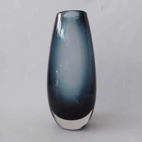 Vintage 1960s Whitefriars 9653 9.5" Indigo art glass vase, tall ovoid mid centur