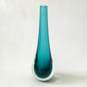 Vintage 1990s Caithness art glass vase, Stroma 4022. Kingfisher blue green cased