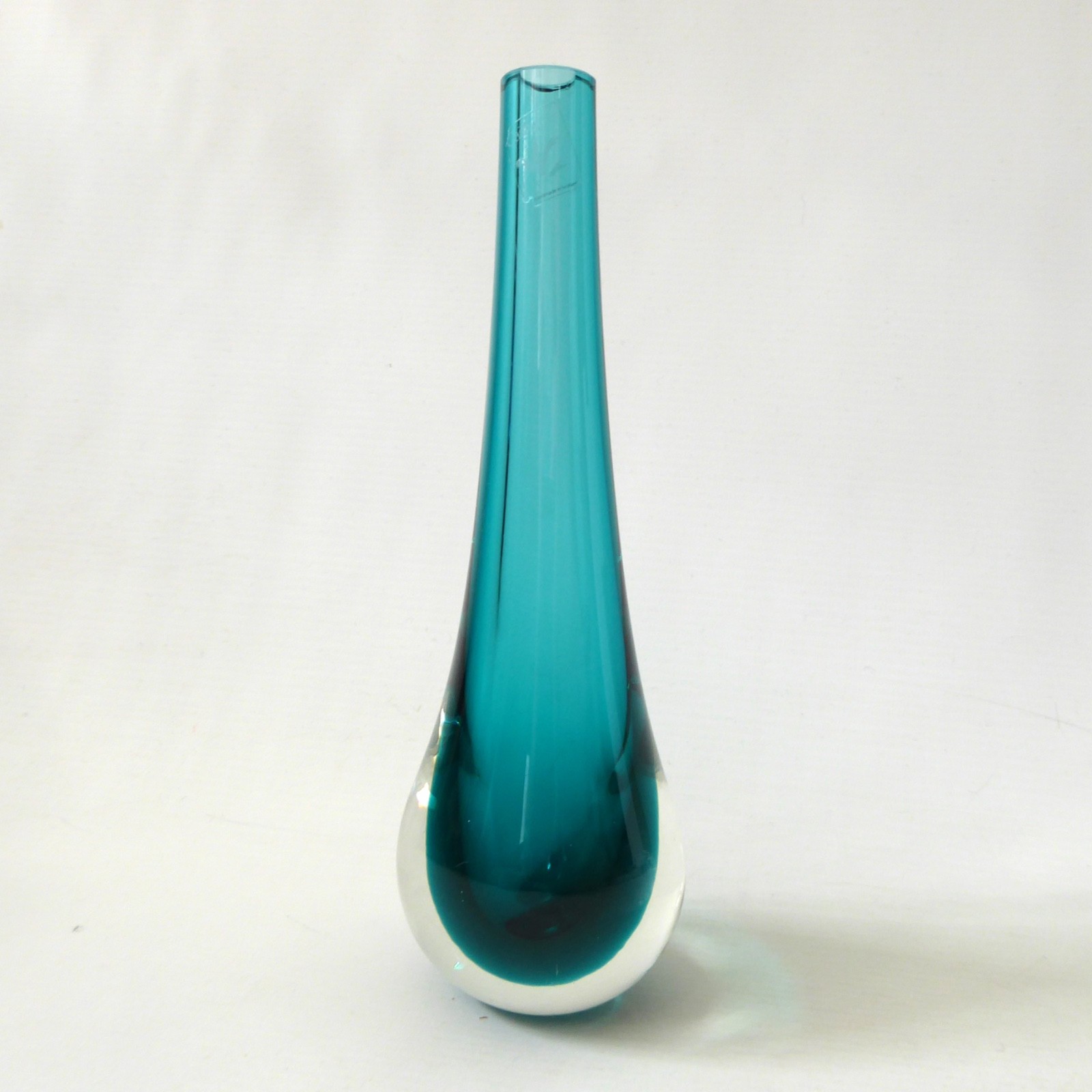 Vintage 1990s Caithness art glass vase, Stroma 4022. Kingfisher blue green cased