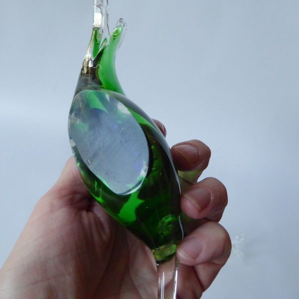 Vintage 2 art glass fish ornaments paperweights, Green blue Murano style dolphin - Image 10