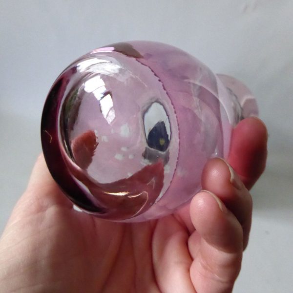 Vintage Bohemia Glass boxed pink irridescent pink flash cut vase. Czech + label - Image 11