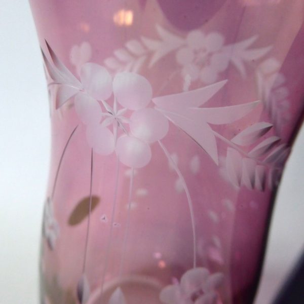 Vintage Bohemia Glass boxed pink irridescent pink flash cut vase. Czech + label - Image 7