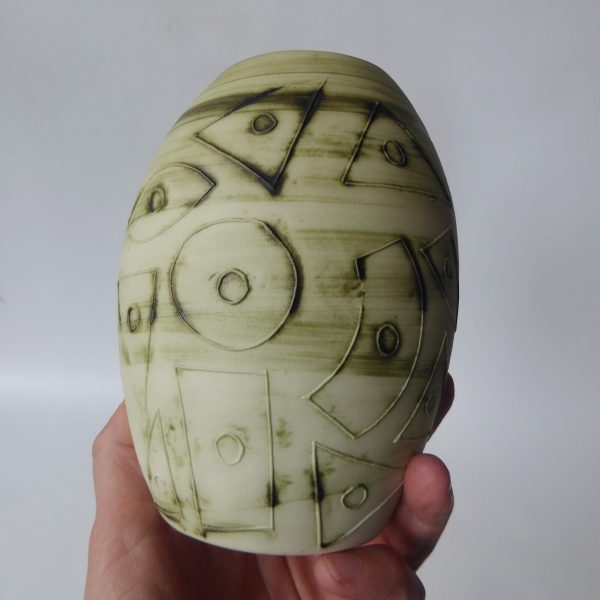 Vintage Carn Pottery big oval vase pot, John Beusmans N30. Green brown wash, 70s - Image 11