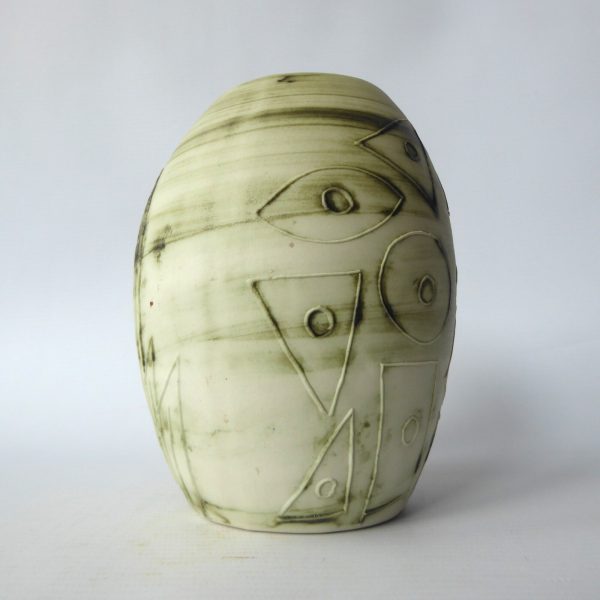 Vintage Carn Pottery big oval vase pot, John Beusmans N30. Green brown wash, 70s - Image 3