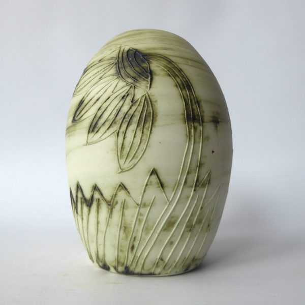 Vintage Carn Pottery big oval vase pot, John Beusmans N30. Green brown wash, 70s - Image 4