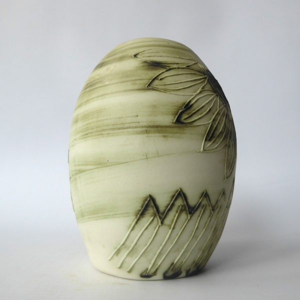 Vintage Carn Pottery big oval vase pot, John Beusmans N30. Green brown wash, 70s - Image 5