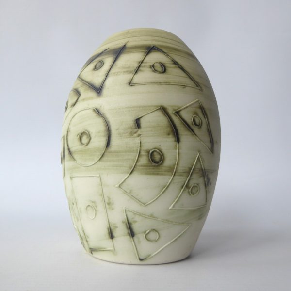 Vintage Carn Pottery big oval vase pot, John Beusmans N30. Green brown wash, 70s - Image 7