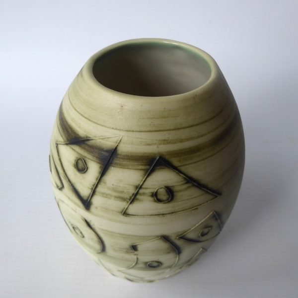 Vintage Carn Pottery big oval vase pot, John Beusmans N30. Green brown wash, 70s - Image 8