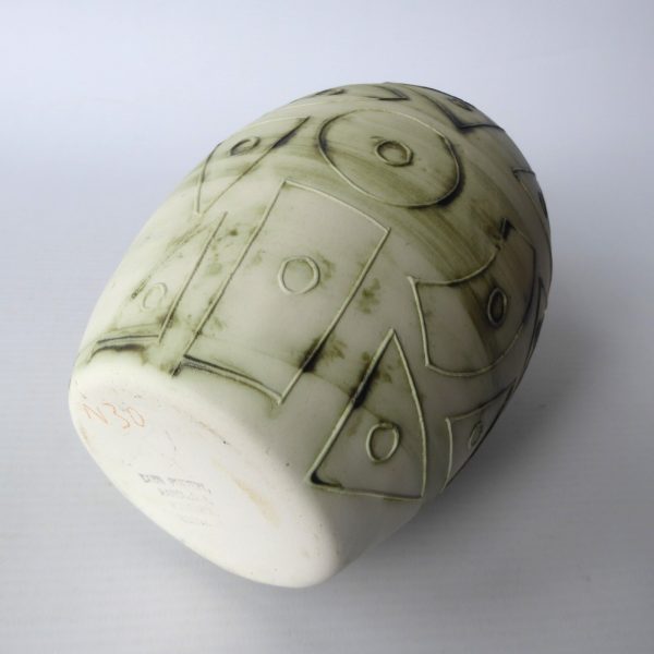 Vintage Carn Pottery big oval vase pot, John Beusmans N30. Green brown wash, 70s - Image 9