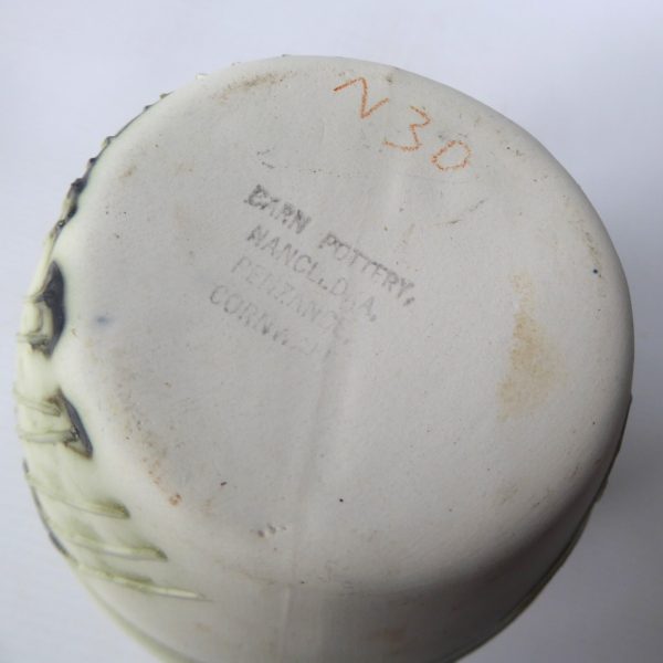 Vintage Carn Pottery big oval vase pot, John Beusmans N30. Green brown wash, 70s - Image 10