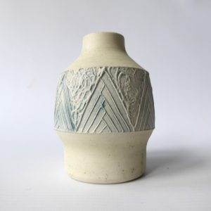 Vintage Carn Pottery small vase pot, John Beusmans #7. Blue green wash, 1970s