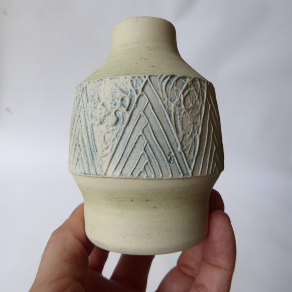 Vintage Carn Pottery small vase pot, John Beusmans #7. Blue green wash, 1970s - Image 5