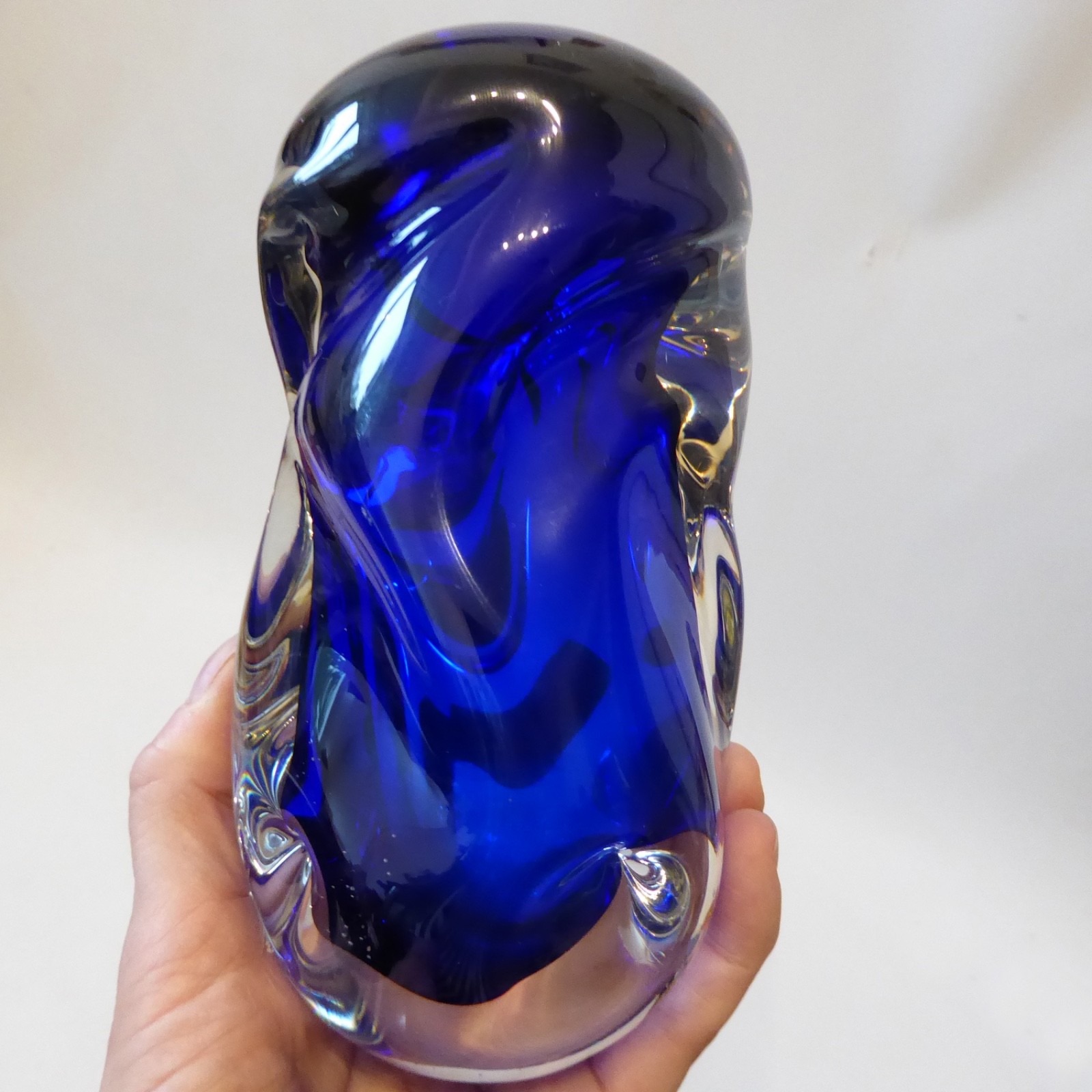 Vintage Czech Bohemian art glass knobbly vase, deep blue cased. 1960s, Beranek - Image 11