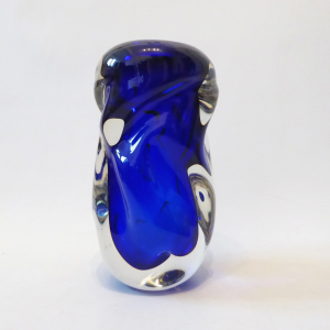 Vintage Czech Bohemian art glass knobbly vase, deep blue cased. 1960s, Beranek