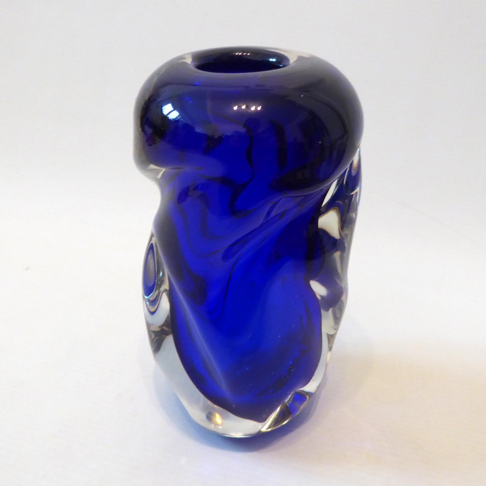 Vintage Czech Bohemian art glass knobbly vase, deep blue cased. 1960s, Beranek - Image 6