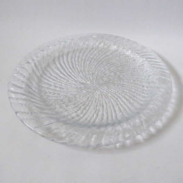 Vintage Finnish glass serving platter, Riihimaen lasi Finland 12" textured plate