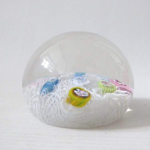 Vintage Strathearn Millefiori art glass paperweight, white lace scramble + canes - Image 13