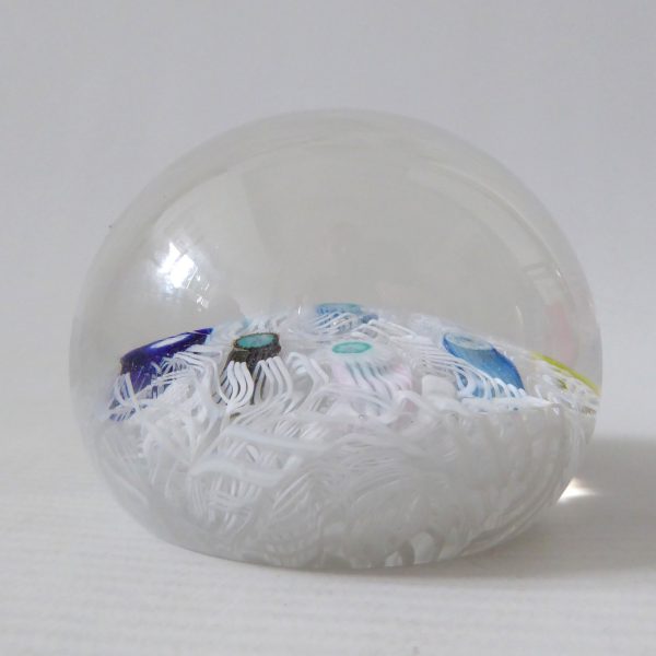 Vintage Strathearn Millefiori art glass paperweight, white lace scramble + canes - Image 14