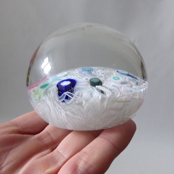 Vintage Strathearn Millefiori art glass paperweight, white lace scramble + canes - Image 15