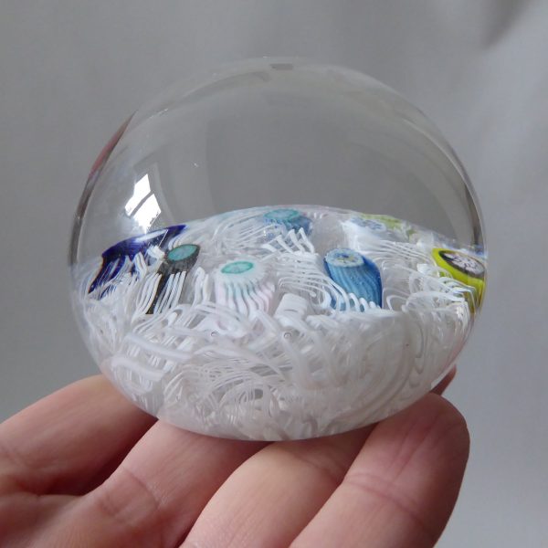 Vintage Strathearn Millefiori art glass paperweight, white lace scramble + canes - Image 17