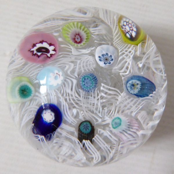 Vintage Strathearn Millefiori art glass paperweight, white lace scramble + canes - Image 5