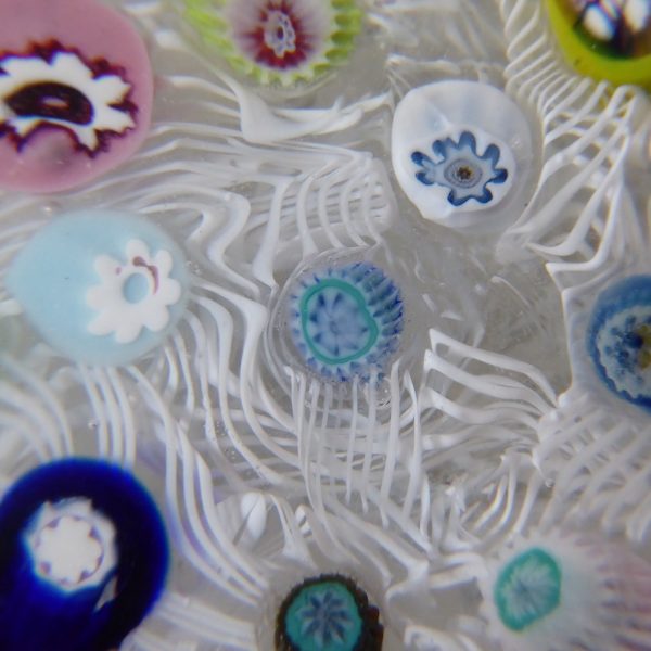 Vintage Strathearn Millefiori art glass paperweight, white lace scramble + canes - Image 6