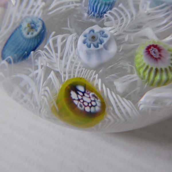 Vintage Strathearn Millefiori art glass paperweight, white lace scramble + canes - Image 7