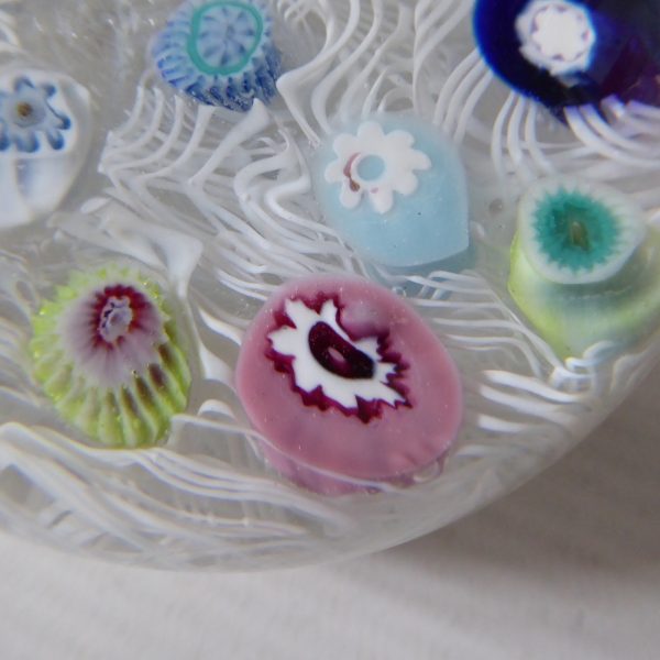 Vintage Strathearn Millefiori art glass paperweight, white lace scramble + canes - Image 8