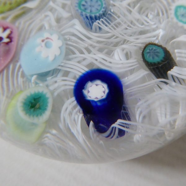Vintage Strathearn Millefiori art glass paperweight, white lace scramble + canes - Image 9