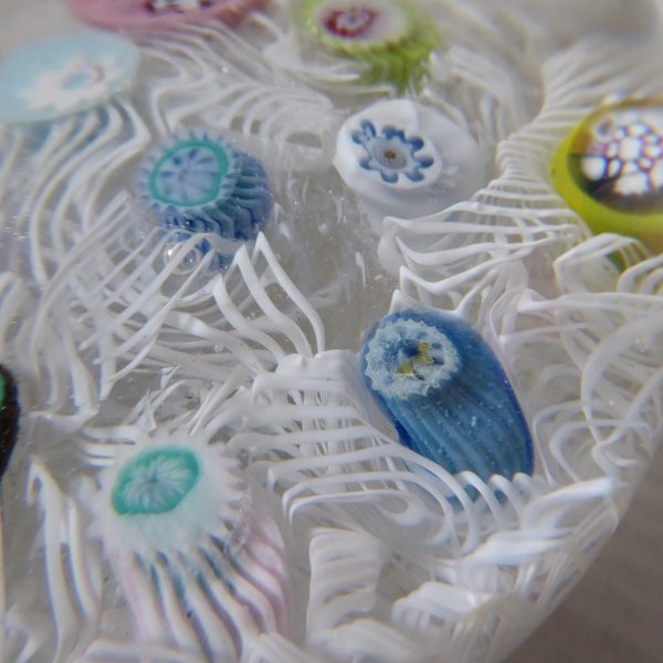 Vintage Strathearn Millefiori art glass paperweight, white lace scramble + canes - Image 10