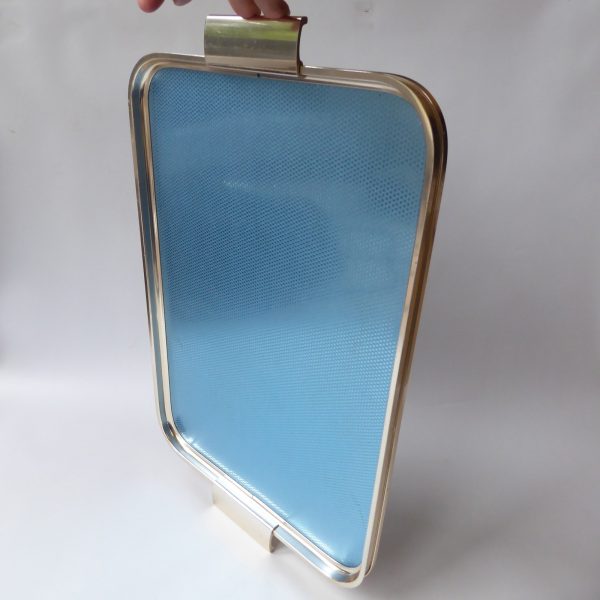 Vintage blue & gold 18" serving tray by Woodmet.  1960s/1970s retro rectangular - Image 14