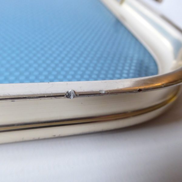 Vintage blue & gold 18" serving tray by Woodmet.  1960s/1970s retro rectangular - Image 16
