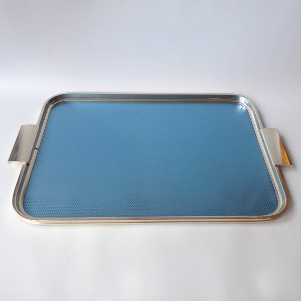 Vintage blue & gold 18" serving tray by Woodmet.  1960s/1970s retro rectangular - Image 3