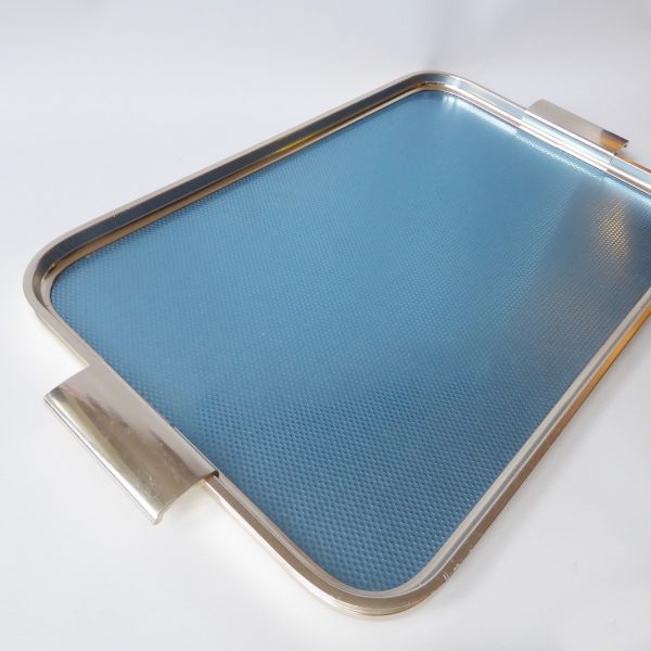 Vintage blue & gold 18" serving tray by Woodmet.  1960s/1970s retro rectangular - Image 6