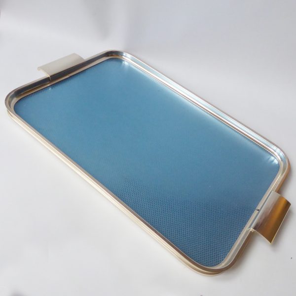 Vintage blue & gold 18" serving tray by Woodmet.  1960s/1970s retro rectangular - Image 7