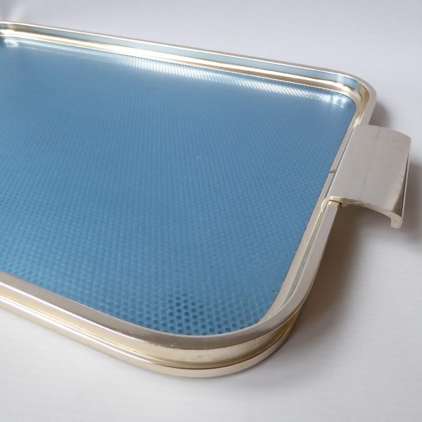 Vintage blue & gold 18" serving tray by Woodmet.  1960s/1970s retro rectangular - Image 9