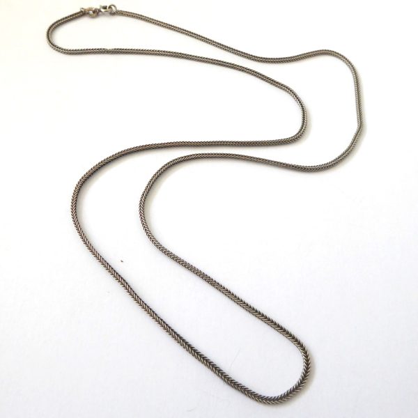 Vintage sterling 925 silver chain necklace, 24" chunky square 2mm foxtail, 7gram - Image 3