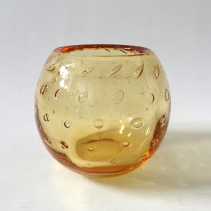 Whitefriars 9293 art glass golden amber controlled bubble vase bowl, vintage 50s