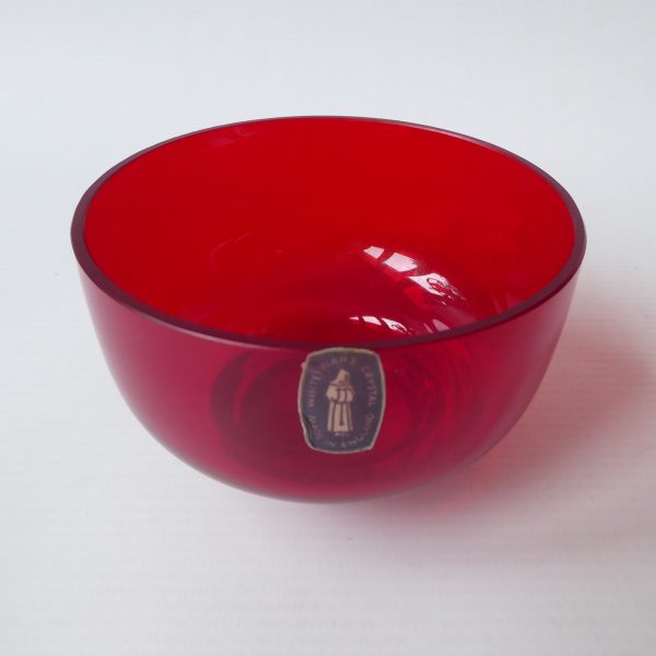 Whitefriars M114 glass dessert fruit bowl, vintage 1970s. Ruby red both stickers - Image 3